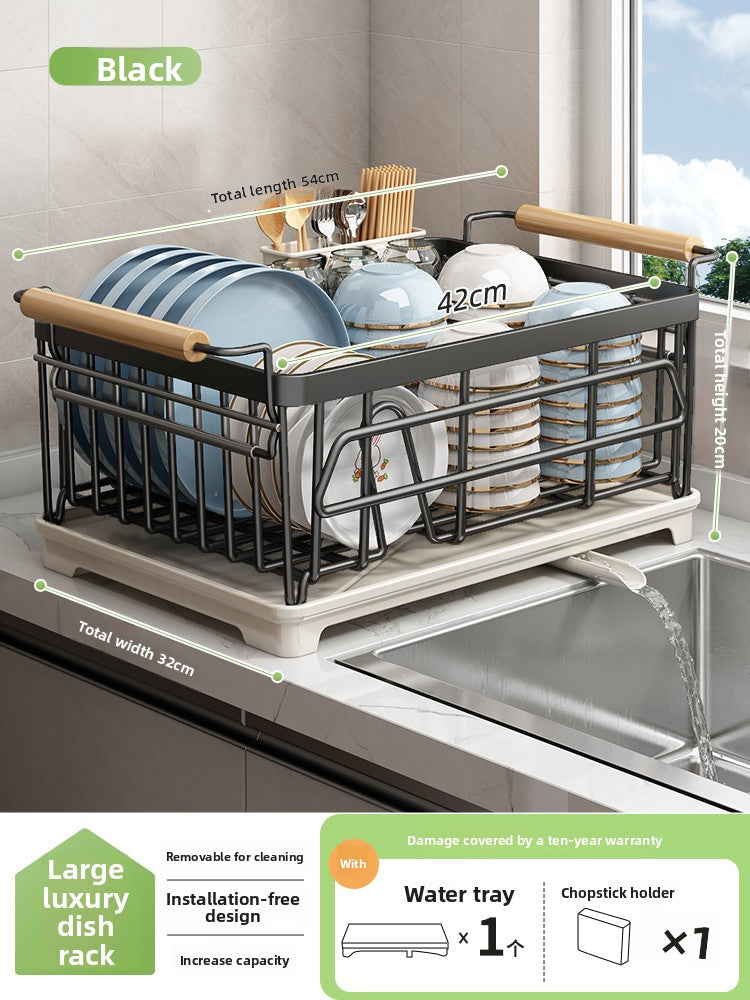 2-Tier Dish Drying Rack with Drainage | Large Capacity Kitchen Organizer with Cutting Board, Knife & Chopstick Holder | Countertop Dish Drainer