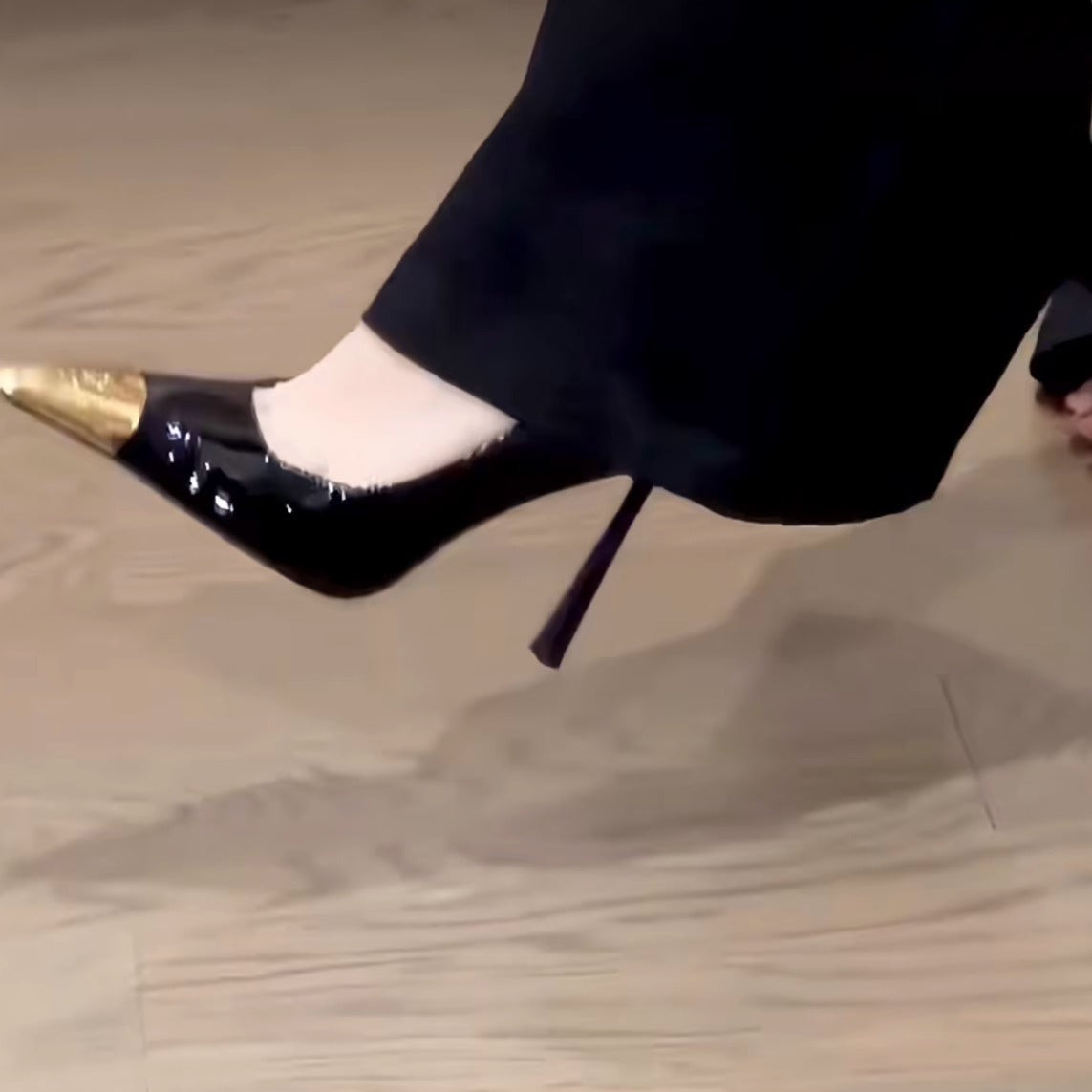 Black Patent Leather Gold Metal Cap Toe Stiletto Pumps | High Heel Pointed Toe Court Shoes for Women