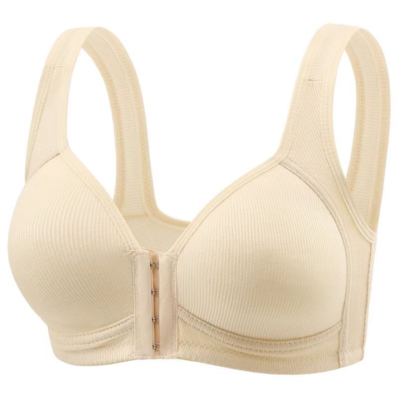 Women's Front Closure Wireless Bra | Wide Strap Ribbed Full Coverage Comfort Bra | Easy Hook Bra for Seniors