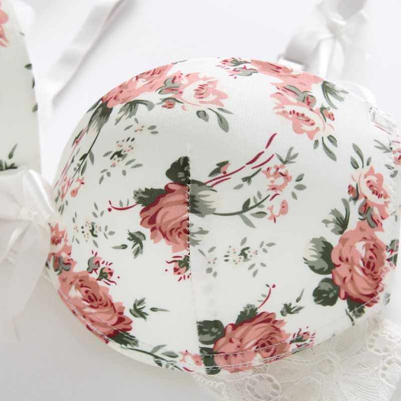 Women's Black Floral Rose Print Push-Up Bra & Panty Set ? Sexy 2-Piece Lace Trim Matching Lingerie Set