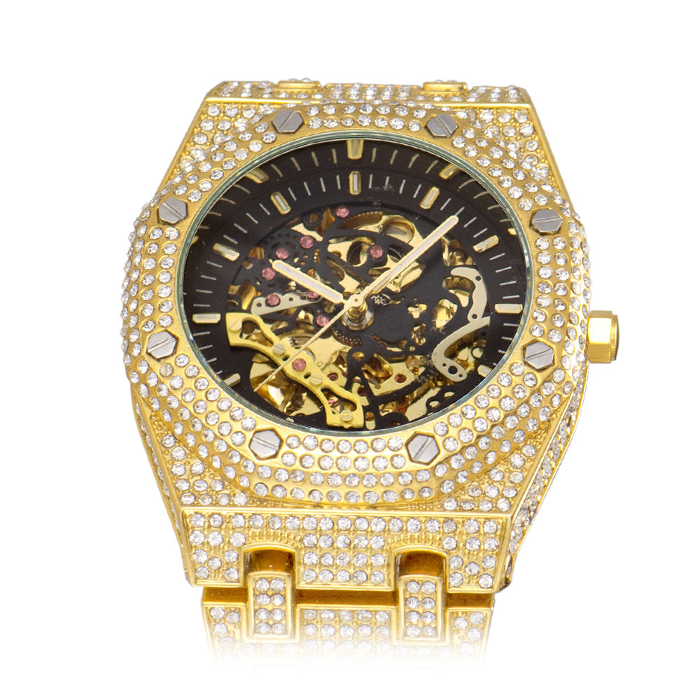 Miss Fox Iced Out Skeleton Watch | Full Diamond Rhinestone Automatic Mechanical Men's Luxury Watch