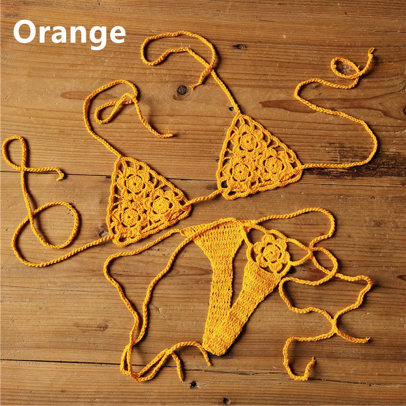 Set bikini micro all'uncinetto fatto a mano | Top a triangolo all'americana e slip perizoma estremamente mini | Costume da bagno stringato da donna in stile Boho, vari colori