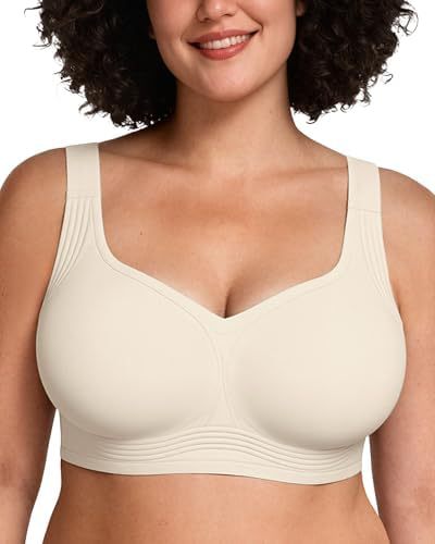 Full Coverage Wireless Bra Women | Seamless Molded Cup Wide Strap Comfort Bra | No Wire T-Shirt Bra Nude