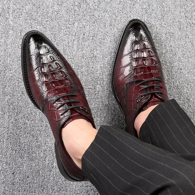 Men's Burgundy Crocodile Embossed Leather Oxford Dress Shoes