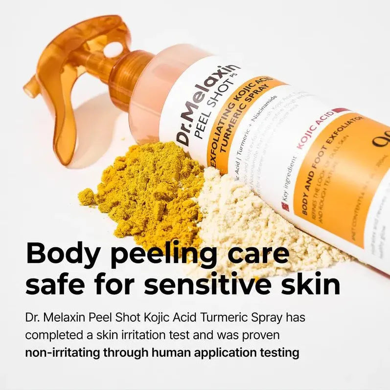 Dr.Melaxin Peel Shot Exfoliating Kojic Acid Turmeric Spray Set of 2 Body and Foot Exfoliator with Niacinamide for Dull Skin and Rough Texture
