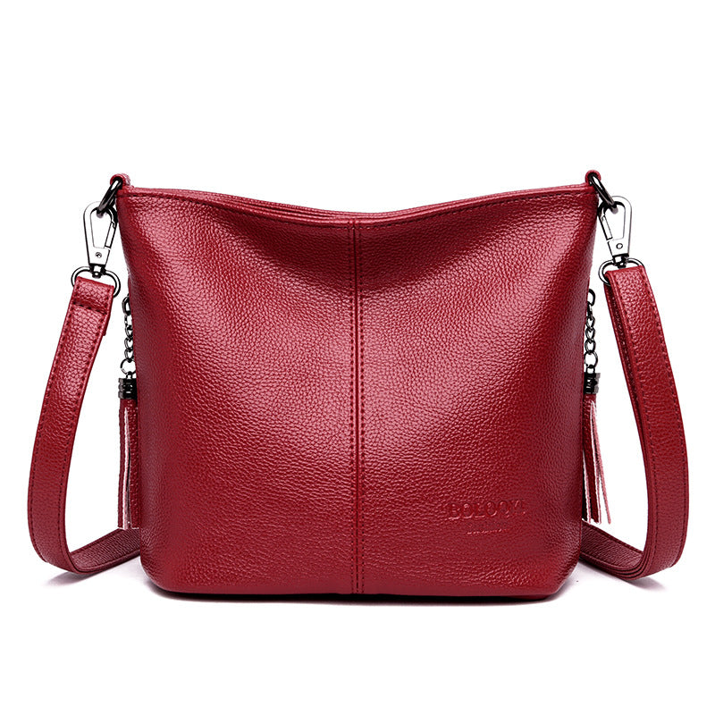 Black Pebbled Leather Crossbody Bag with Tassel | Hobo Shoulder Bag