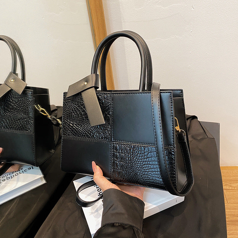 White Croc Embossed Color Block Tote Bag | Women's Luxury Style Top Handle Crossbody Handbag