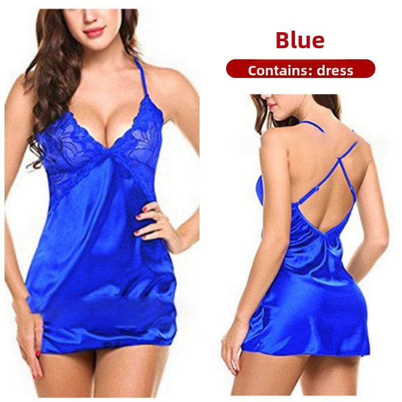 Women's Satin Lace Babydoll Chemise Nightgown | Sexy V-Neck Slip Dress Lingerie | Available in 5 Colors