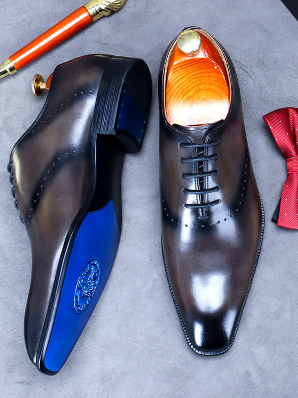 Men's Genuine Leather Oxford Dress Shoes | Black, Tan & Coffee Patina Lace-Up Formal Shoes