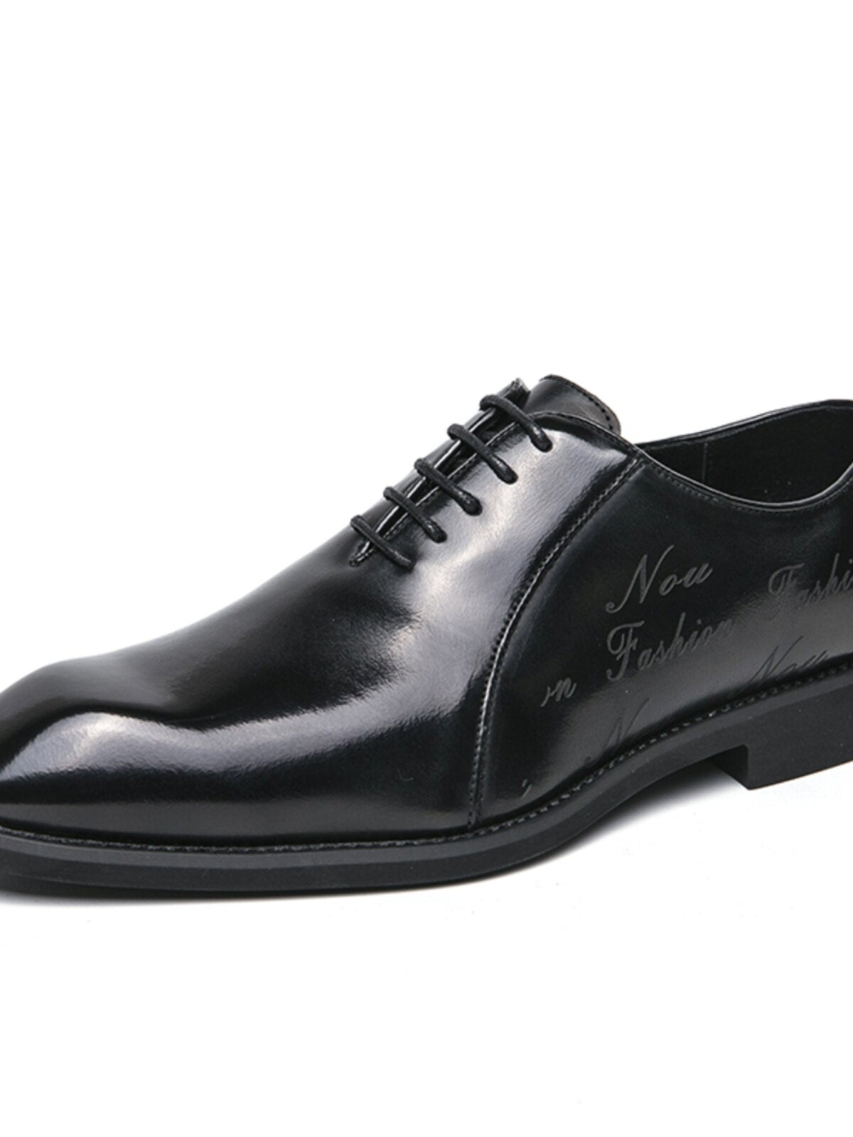 Men's Black Bronze Patina Leather Oxford Dress Shoes | Script Embossed Luxury Lace-Up Formal Shoes