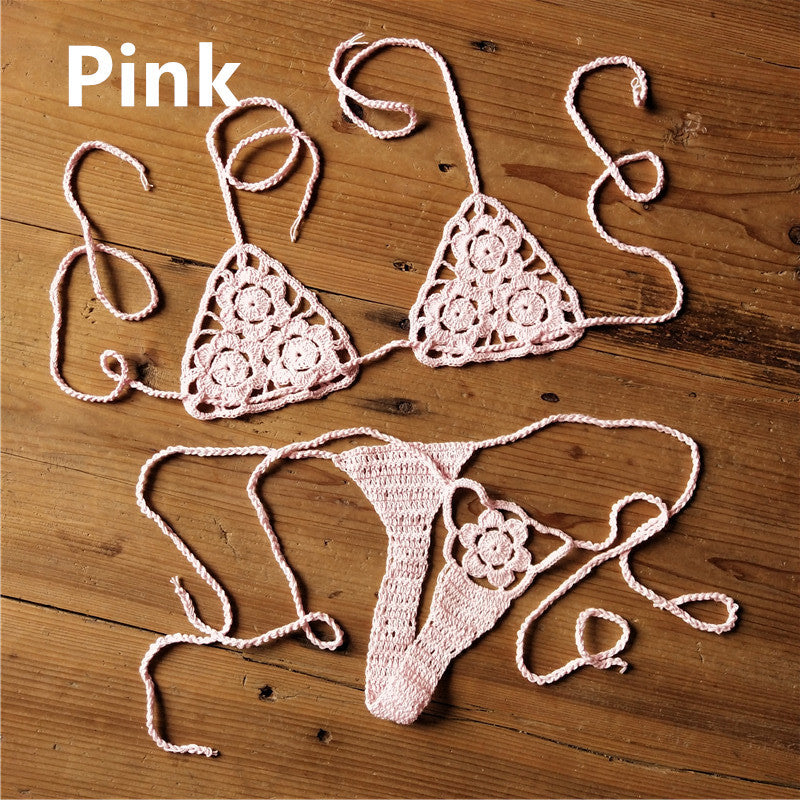 Set bikini micro all'uncinetto fatto a mano | Top a triangolo all'americana e slip perizoma estremamente mini | Costume da bagno stringato da donna in stile Boho, vari colori