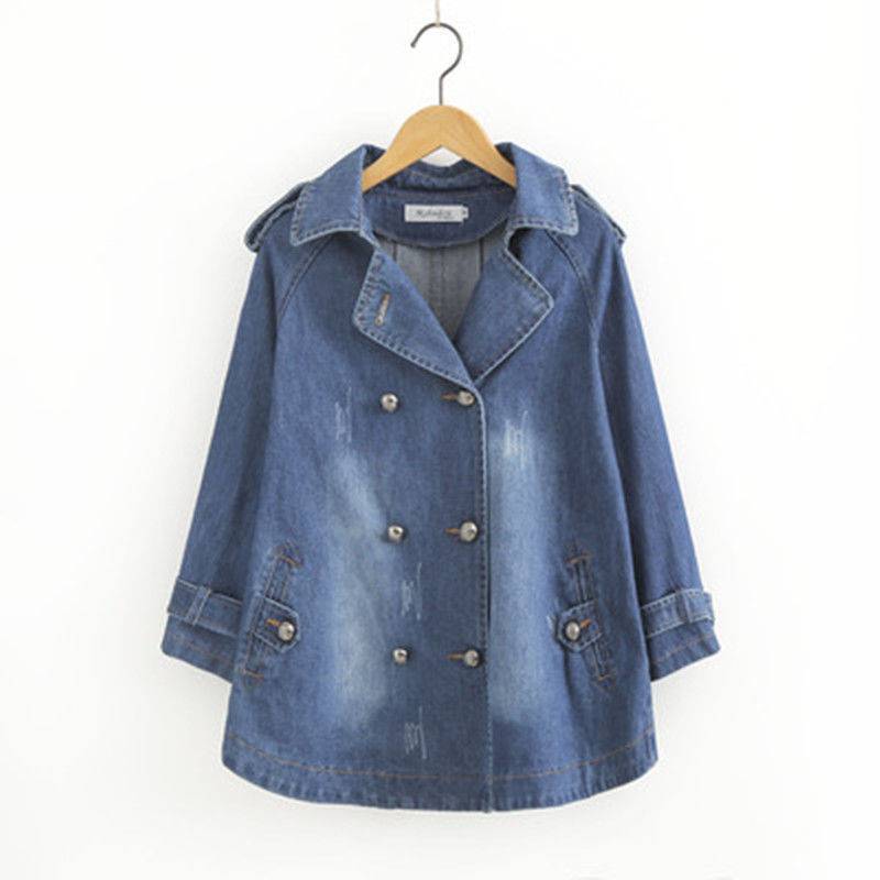 Women's Light Blue Denim Trench Coat Jacket - Double Breasted Lapel Jean Jacket with Epaulettes & Button Cuffs - Oversized Loose Fit Casual Outerwear for Spring Fall