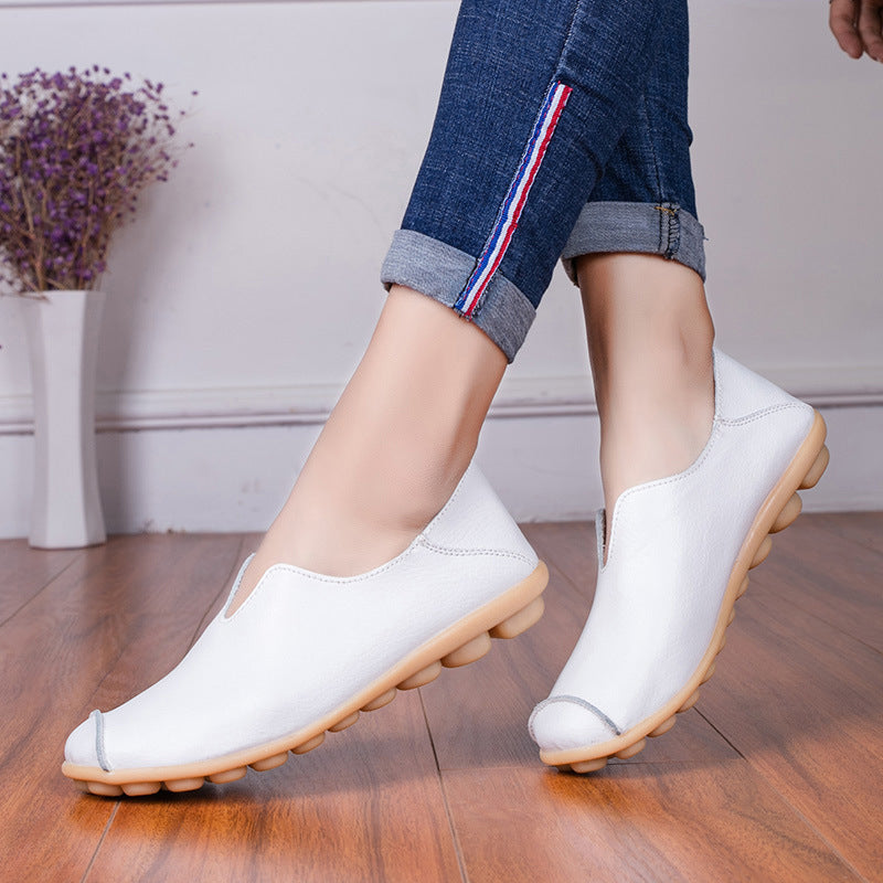 Women's Black Leather Slip-On Loafers ? Casual Comfort Flat Shoes with Non-Slip Sole