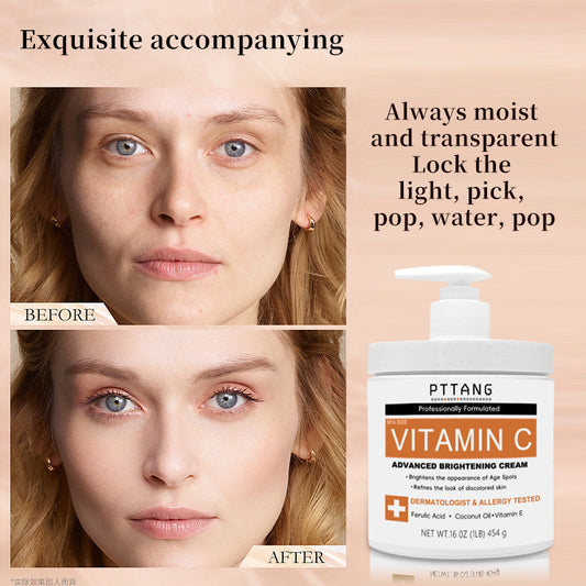 PTTANG Vitamin C Advanced Brightening Cream | Ferulasäure, Kokosöl & Vitamin E – Korrektur von Altersflecken und Pigmentstörungen | Dermatologisch und allergologisch getestet | Spa-Größe (473 ml)