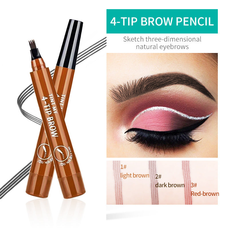 4-Tip Eyebrow Pen Microblading Tattoo Brow Pencil | Waterproof Long Lasting Hair Stroke Effect | Light Brown Dark Brown Black