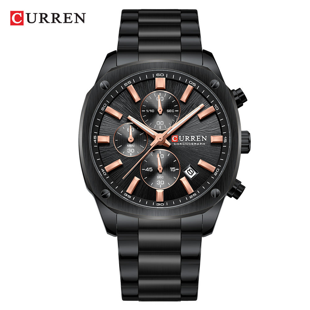 CURREN Men's Chronograph Watch | Stainless Steel Silver & Black Dial | Date Display, Sub-Dials & Quartz Movement | Luxury Business Sport Wristwatch