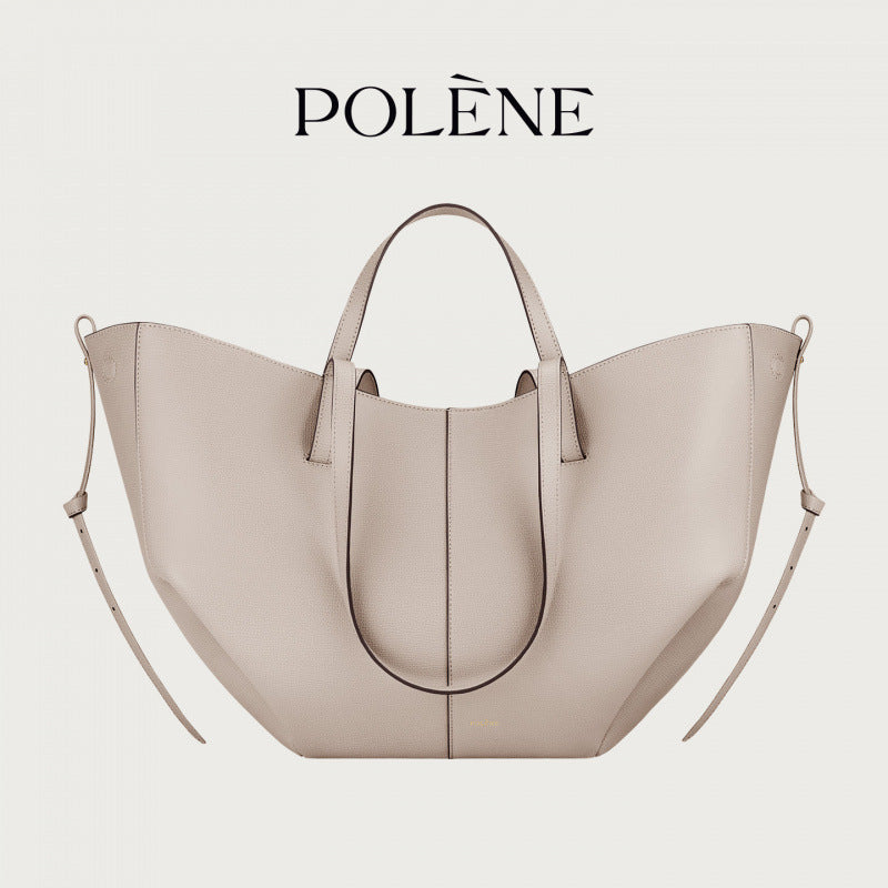 Polene Numero Un Maxi Bag in Marrone Cammello - Autentica Borsa Tote Francese in Pelle | Borsa a Spalla Curva Firmata con Lacci Regolabili