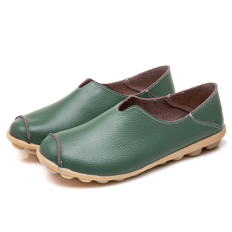 Women's Black Leather Slip-On Loafers ? Casual Comfort Flat Shoes with Non-Slip Sole