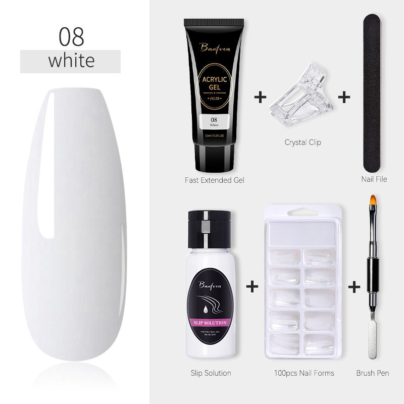 Baafven 11PCS Acrylic Gel Nail Extension Kit | Poly Gel Set with UV LED Nail Lamp, Top & Base Coat, Nail Forms & Tools