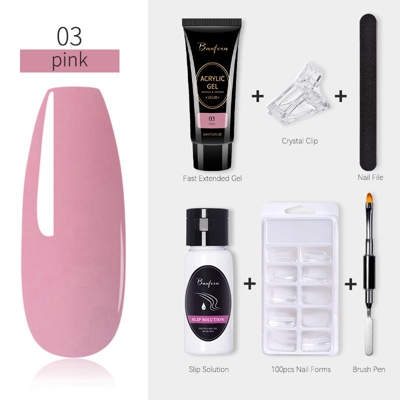 Baafven 11PCS Acrylic Gel Nail Extension Kit | Poly Gel Set with UV LED Nail Lamp, Top & Base Coat, Nail Forms & Tools
