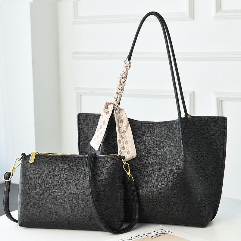 Sage Green Leather Tote Bag Set 2 Piece | Shoulder Bag with Matching Pouch