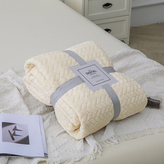 Lavendelfarbene Flanell-Wohndecke | Weiche Fleecedecke mit Zopfmuster | Gemütliche Decke mit Digitaldruck im 60er-Jahre-Stil 