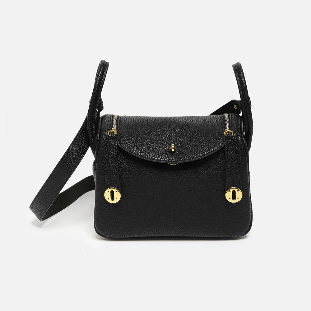 Taupe Leather Crossbody Bag with Flap Closure & Gold Hardware | Small Messenger Bag