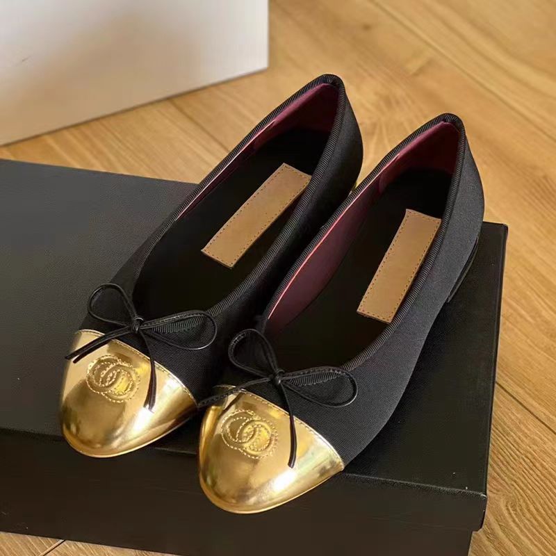 CHANEL Beige & Black Lambskin Ballet Flats | Luxury Flat Shoes for Women