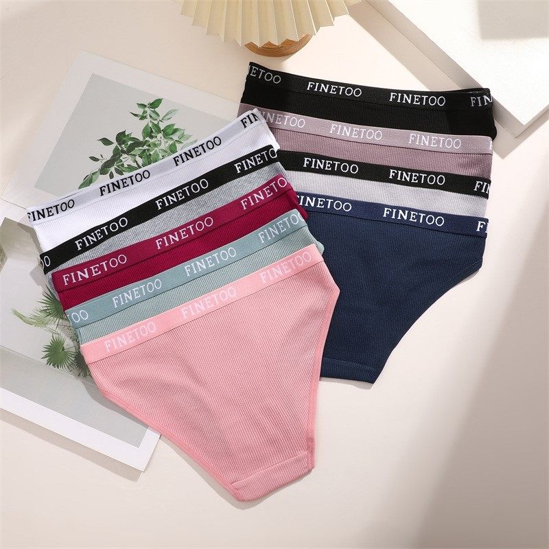FINETOO 3 PCS Ribbed Cotton Briefs for Women Soft Cheeky Panties Set Logo Waistband Everyday Underwear Black