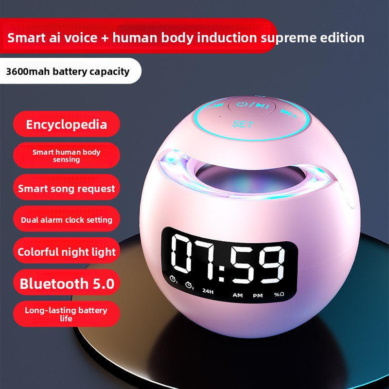 Digital Alarm Clock Spherical LED Display Dual Alarm 24H AM PM Mode Snooze Function Modern Ball Shape Desk Clock for Bedroom Home Office Bedside Table