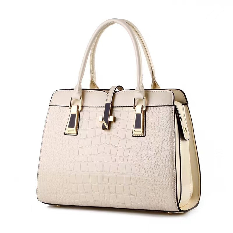 Black Patent Crocodile Embossed Handbag with Gold Hardware | Glossy Structured Tote