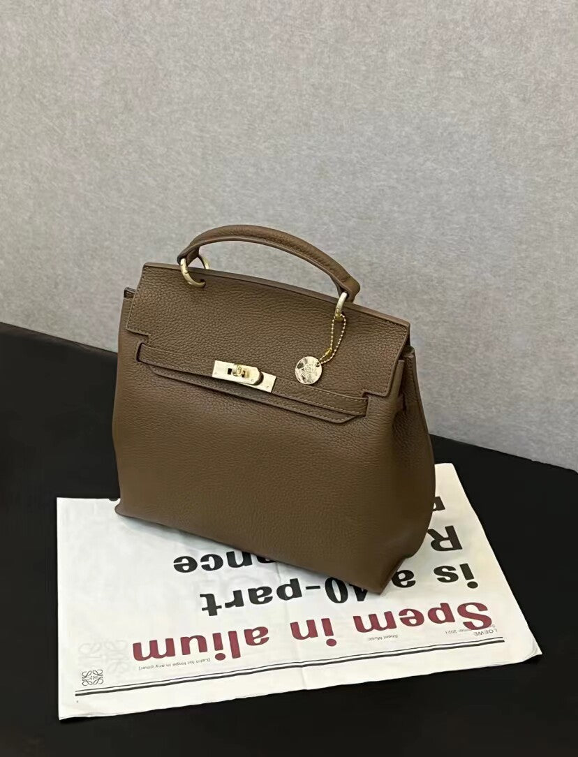 Beige Structured Crossbody Bag with Lock Closure - Designer Inspired Trapezoid Handbag | Luxury Style Shoulder Bag
