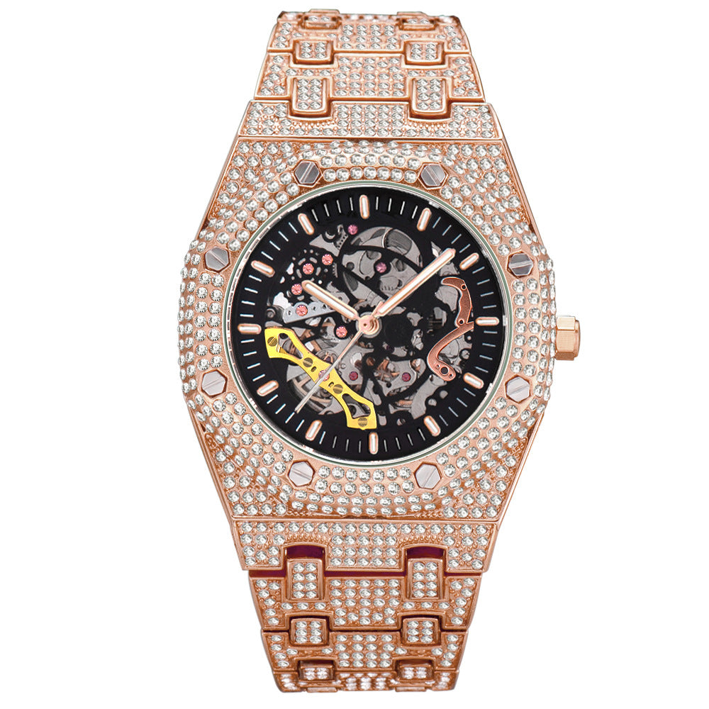 Miss Fox Iced Out Skeleton Watch | Full Diamond Rhinestone Automatic Mechanical Men's Luxury Watch