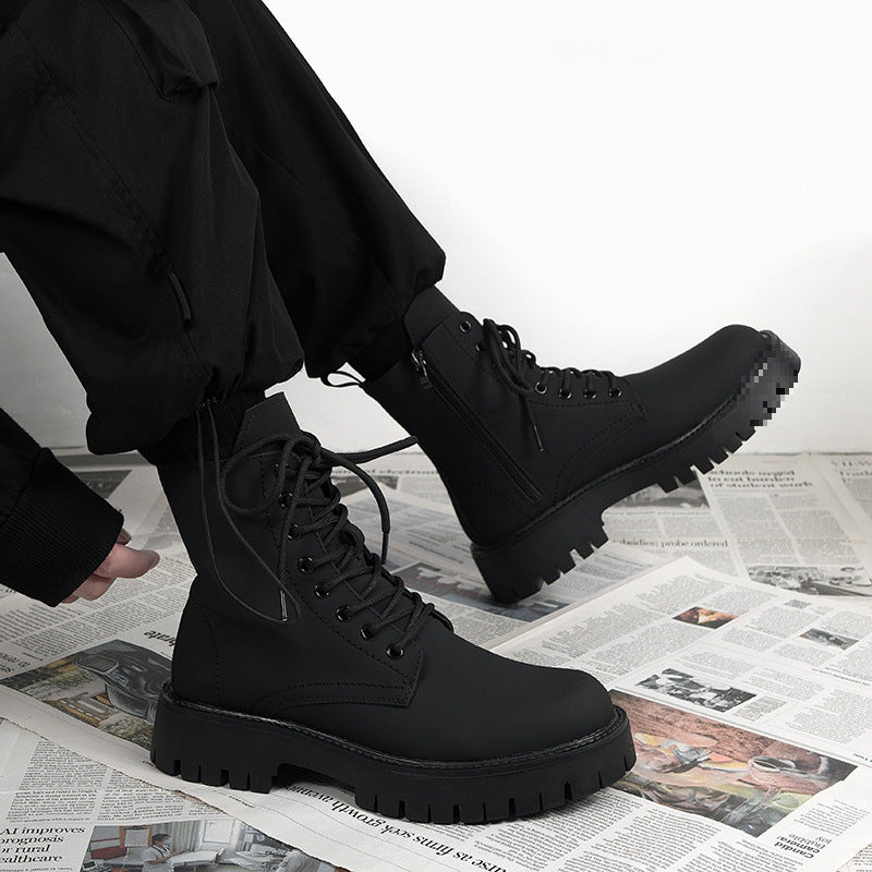 Black Combat Boots Men Women Lace Up Side Zip Platform Military Ankle Boots Matte Leather Tactical Boots