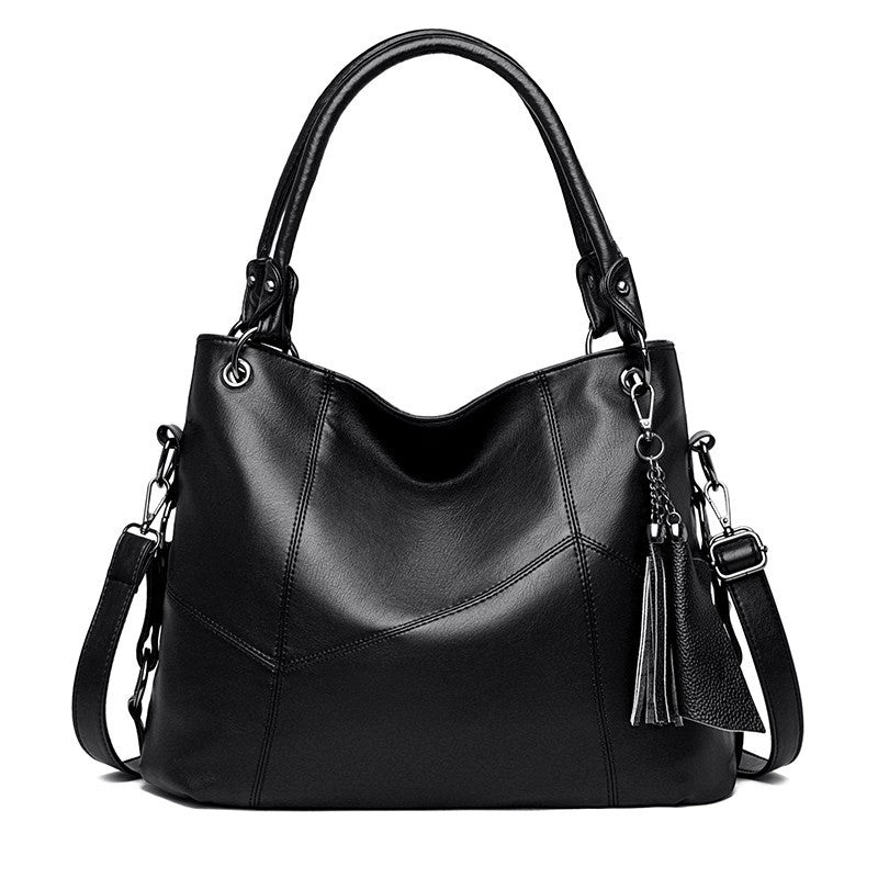 Navy Blue Leather Hobo Bag with Tassel | Convertible Shoulder Crossbody Bag