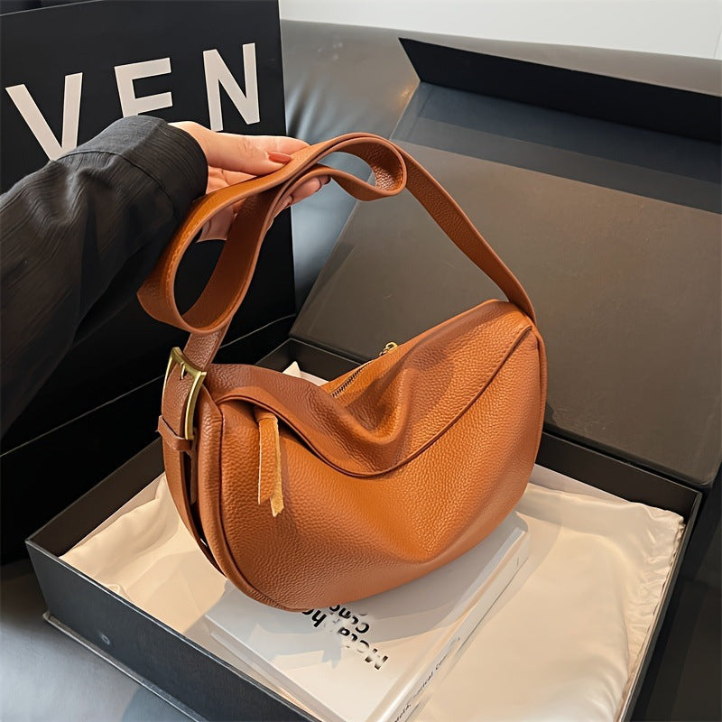 Crescent Shoulder Bag | Pebbled Vegan Leather Half Moon Crossbody Bag for Women