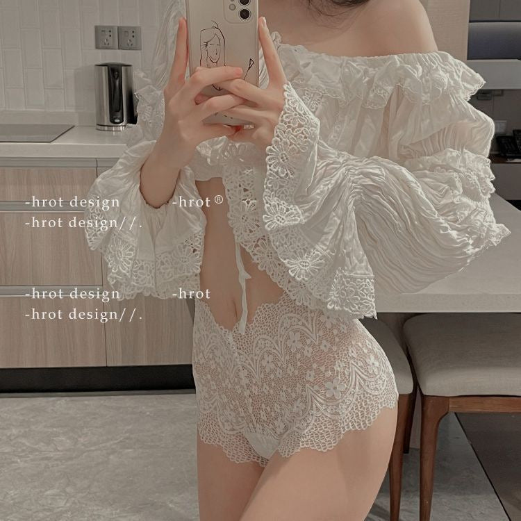 Black Floral Lace Boyshort Panties | Sheer Scalloped Edge Shorts Underwear | Women's Sexy Lace Hipster Briefs