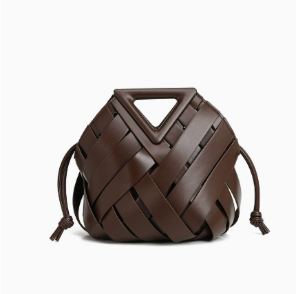 Gold Metallic Woven Basket Bag with Triangle Handle | Luxury Statement Handbag