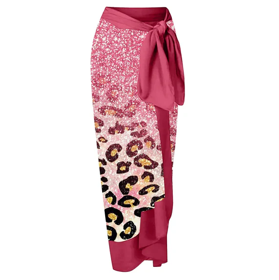 Costume Intero Leopardato Teal Oro Glitter & Set Gonna Pareo | Costume da Bagno Scollo a V Profondo con Spalline da Annodare | Set Spiaggia Due Pezzi Stampa Animale Glamour Donna
