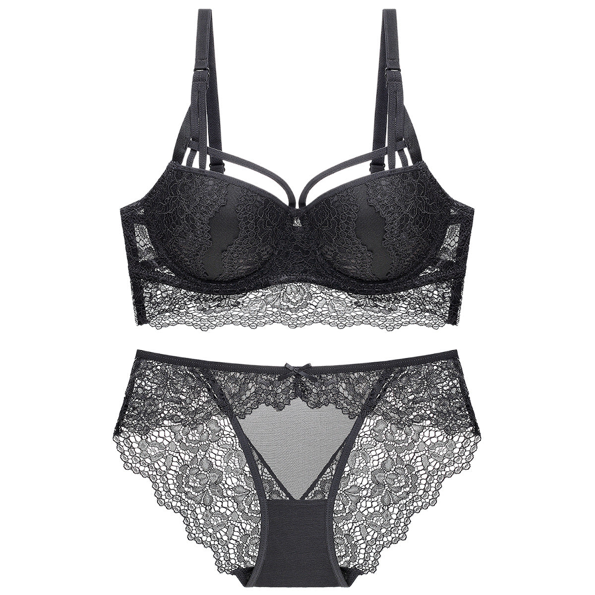 Green Lace Lingerie Set for Women | Strappy Push Up Bra and Panty Set Floral Lace Underwear