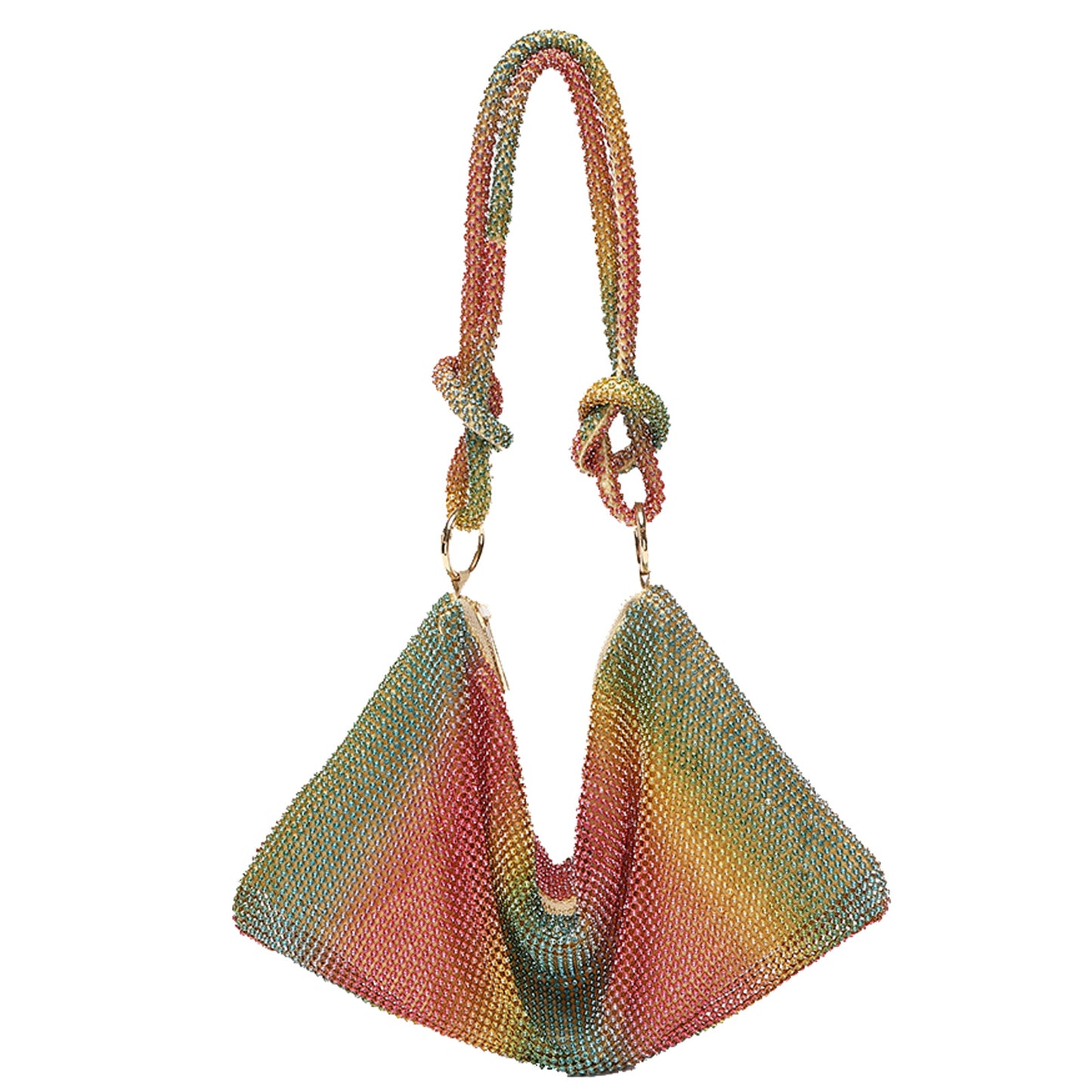 Rhinestone Crystal Evening Bag | Sparkly Clutch Purse with Knotted Strap | Gold, Black & Silver | Party & Wedding Handbag