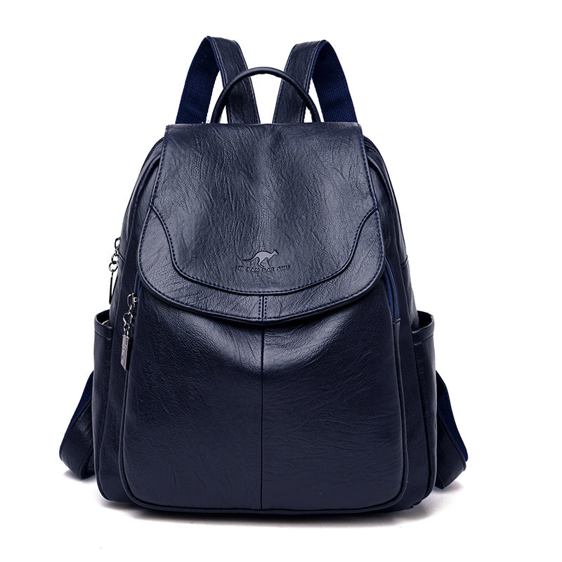 Schwarzer Lederrucksack mit Überschlagverschluss | Wandelbare Schultertasche für Damen 