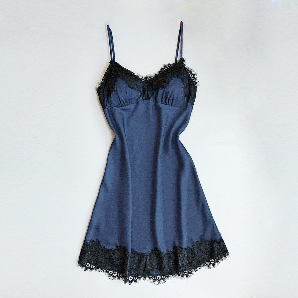 Women's Burgundy Satin Black Eyelash Lace Trim Slip Nightgown Sexy V Neck Sleeveless A-Line Mini Sleep Dress Chemise