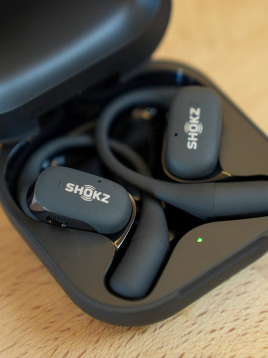 Shokz OpenFit Kabellose Open-Ear-Kopfhörer mit Bluetooth 5.2, sicherem Ohrbügel, IPX5 wasserdicht, 28 Stunden Akkulaufzeit, sicheres Laufen, Radfahren, Fitnessstudio, Pendeln, iPhone & Android 
