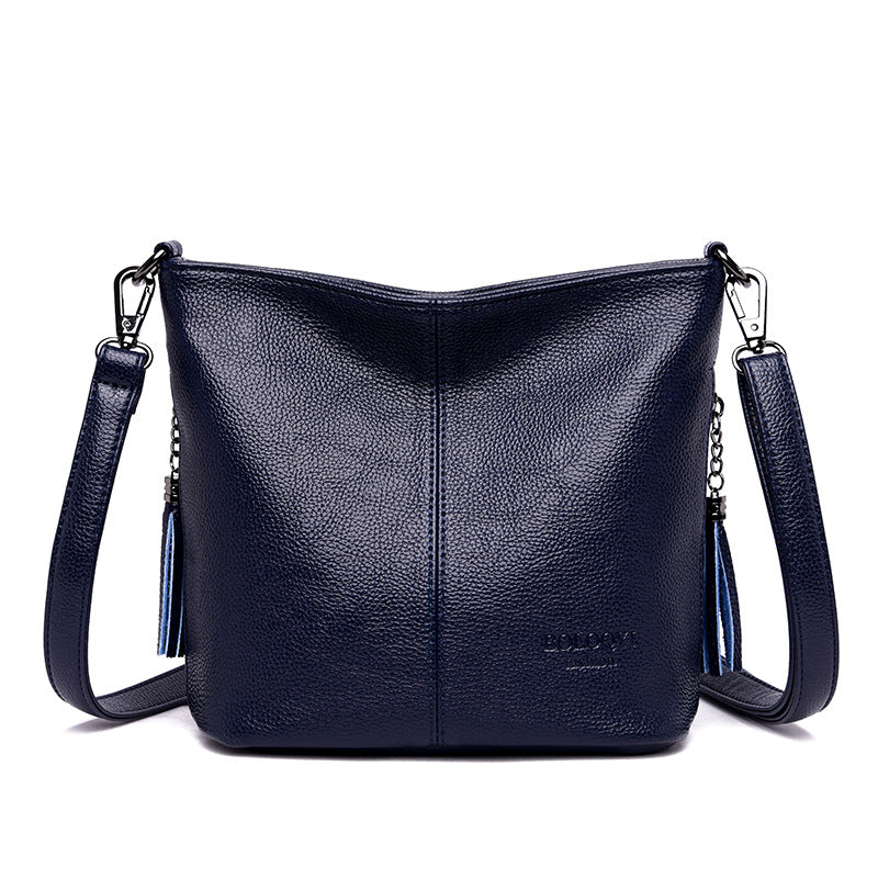 Black Pebbled Leather Crossbody Bag with Tassel | Hobo Shoulder Bag