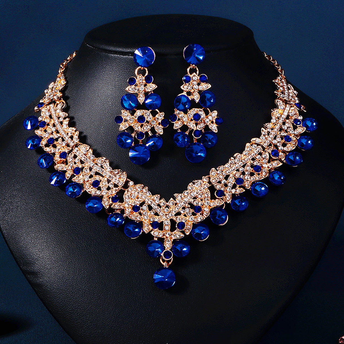 3 Piece Red Crystal Bridal Jewelry Set | Gold Crown Tiara Necklace & Earrings | Queen Wedding Pageant Party Jewelry Set