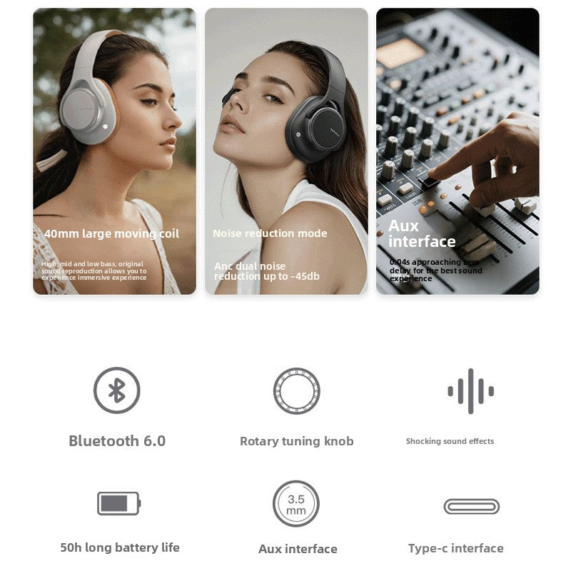 Premium Wireless Bluetooth Over-Ear Headphones ANC Active Noise Cancelling Deep Bass HiFi Stereo Sound Cushioned Ear Cups Adjustable Headband 