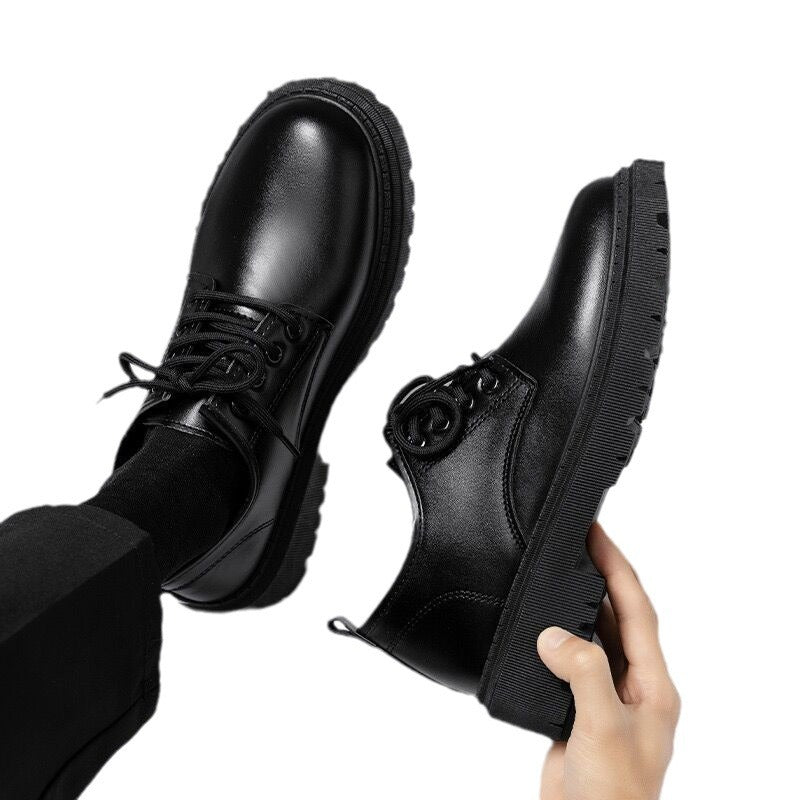 Men's Black Leather Chunky Sole Derby Lace-Up Formal Shoes