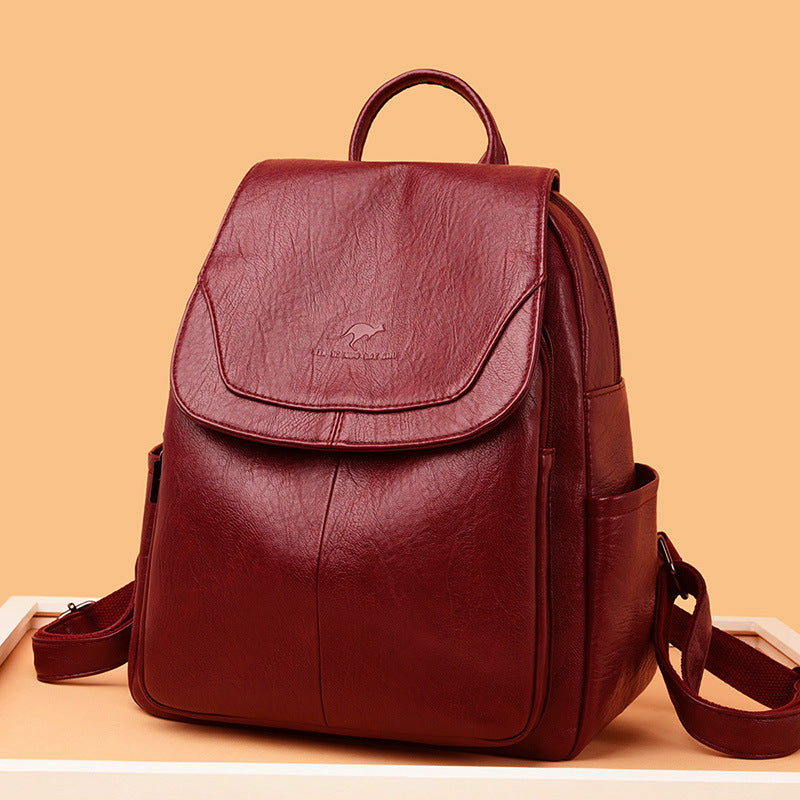 Black Leather Backpack Purse with Flap Closure | Women's Convertible Shoulder Bag