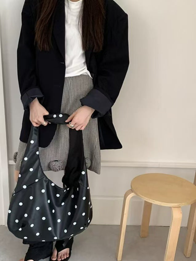 Black Polka Dot Canvas Tote Bag | Large Slouchy Shoulder Bag